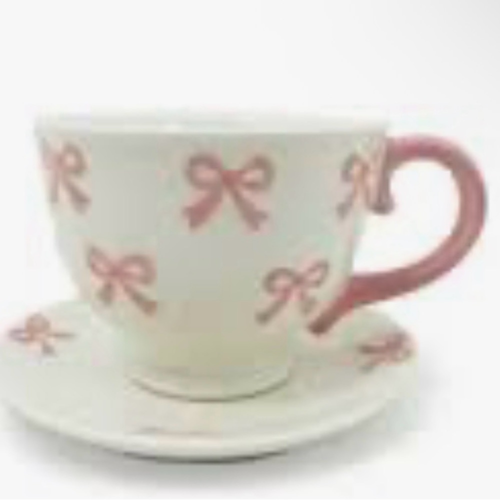 NWT Target Pink Bow Ceramic Teacup and Saucer